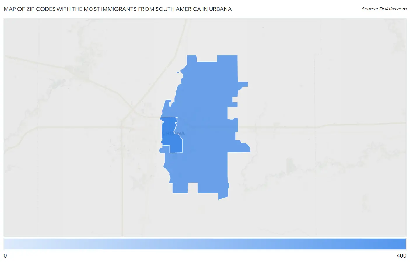 Zip Codes with the Most Immigrants from South America in Urbana Map