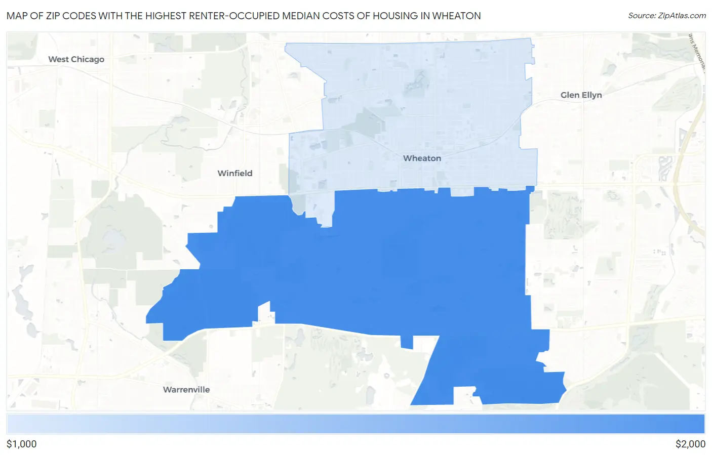 Zip Codes with the Highest Renter-Occupied Median Costs of Housing in Wheaton Map
