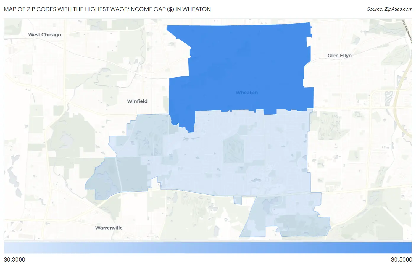Zip Codes with the Highest Wage/Income Gap ($) in Wheaton Map