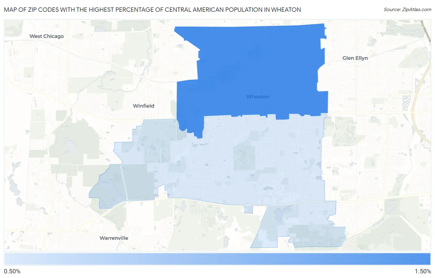 Zip Codes with the Highest Percentage of Central American Population in Wheaton Map