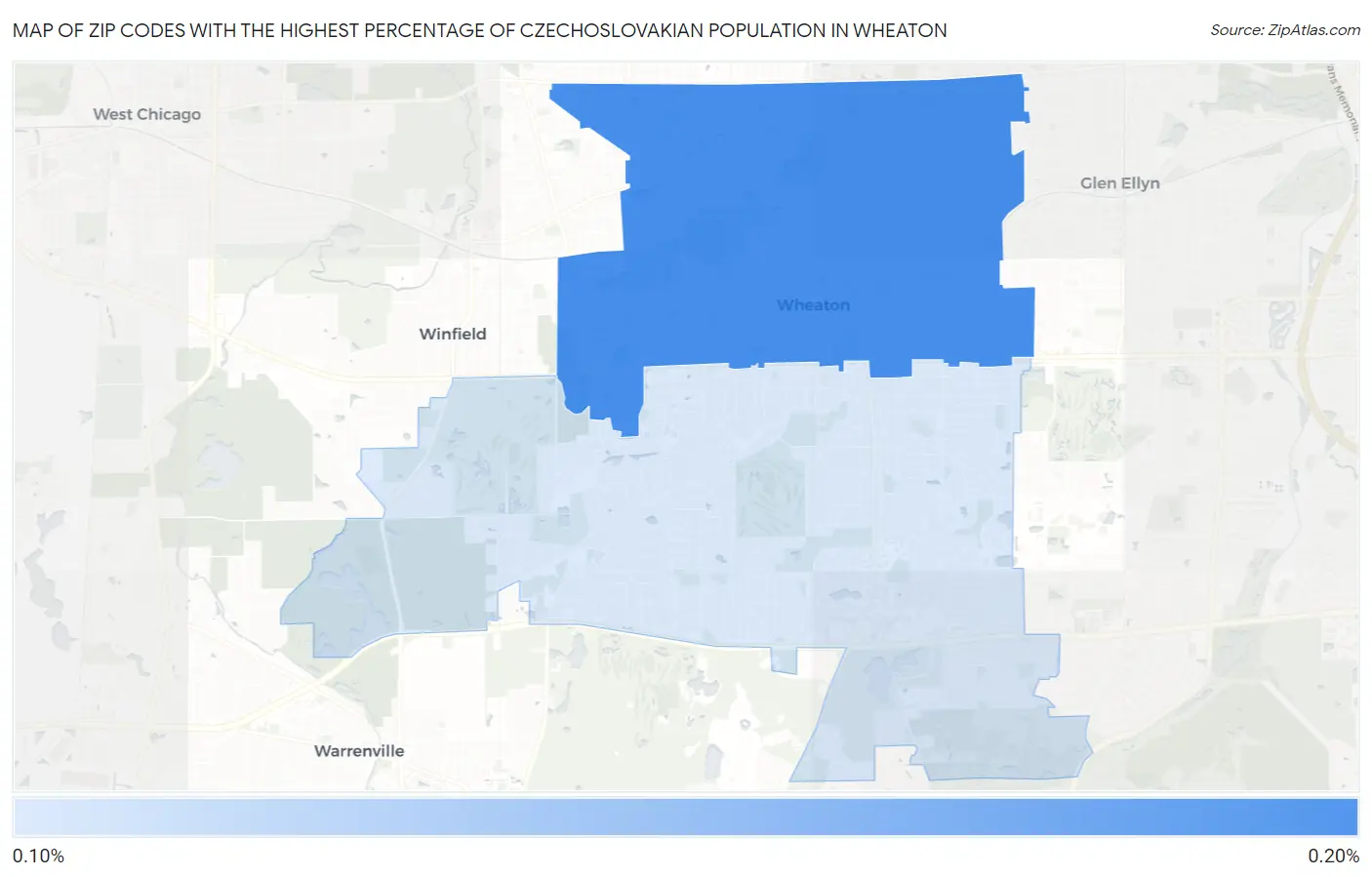 Zip Codes with the Highest Percentage of Czechoslovakian Population in Wheaton Map