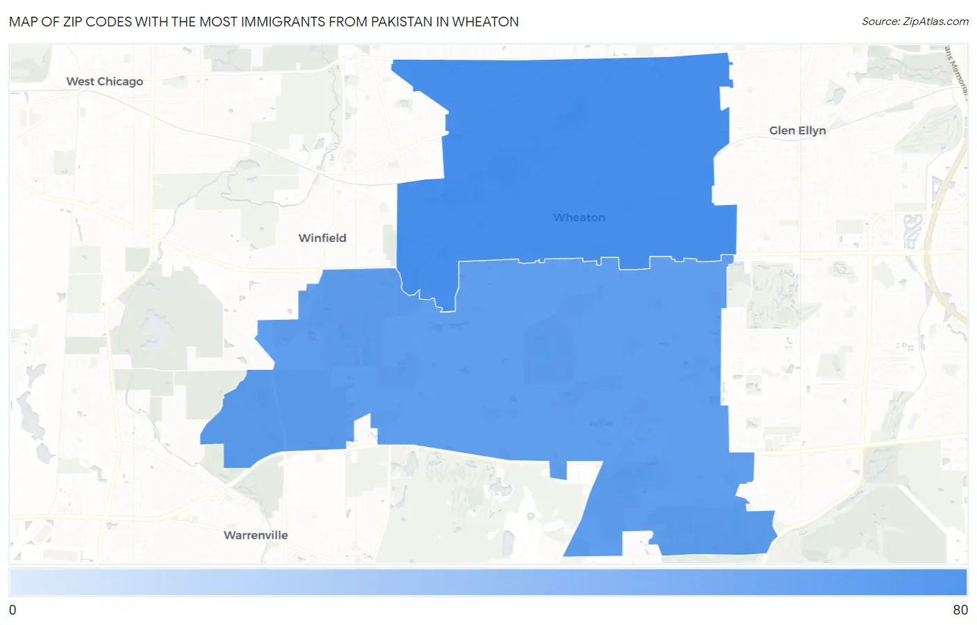 Zip Codes with the Most Immigrants from Pakistan in Wheaton Map