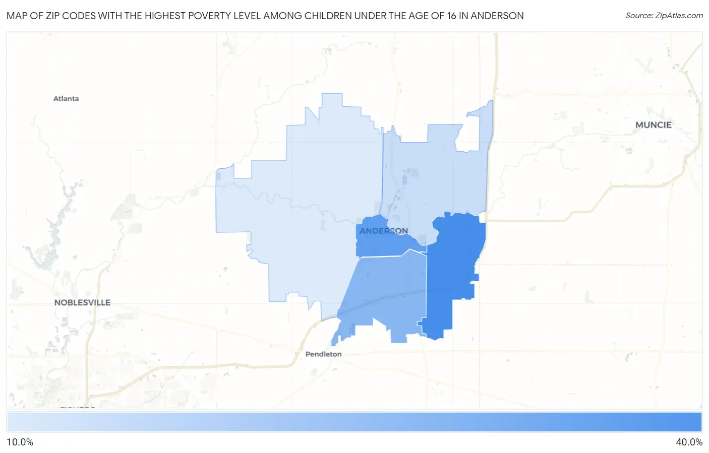 Zip Codes with the Highest Poverty Level Among Children Under the Age of 16 in Anderson Map