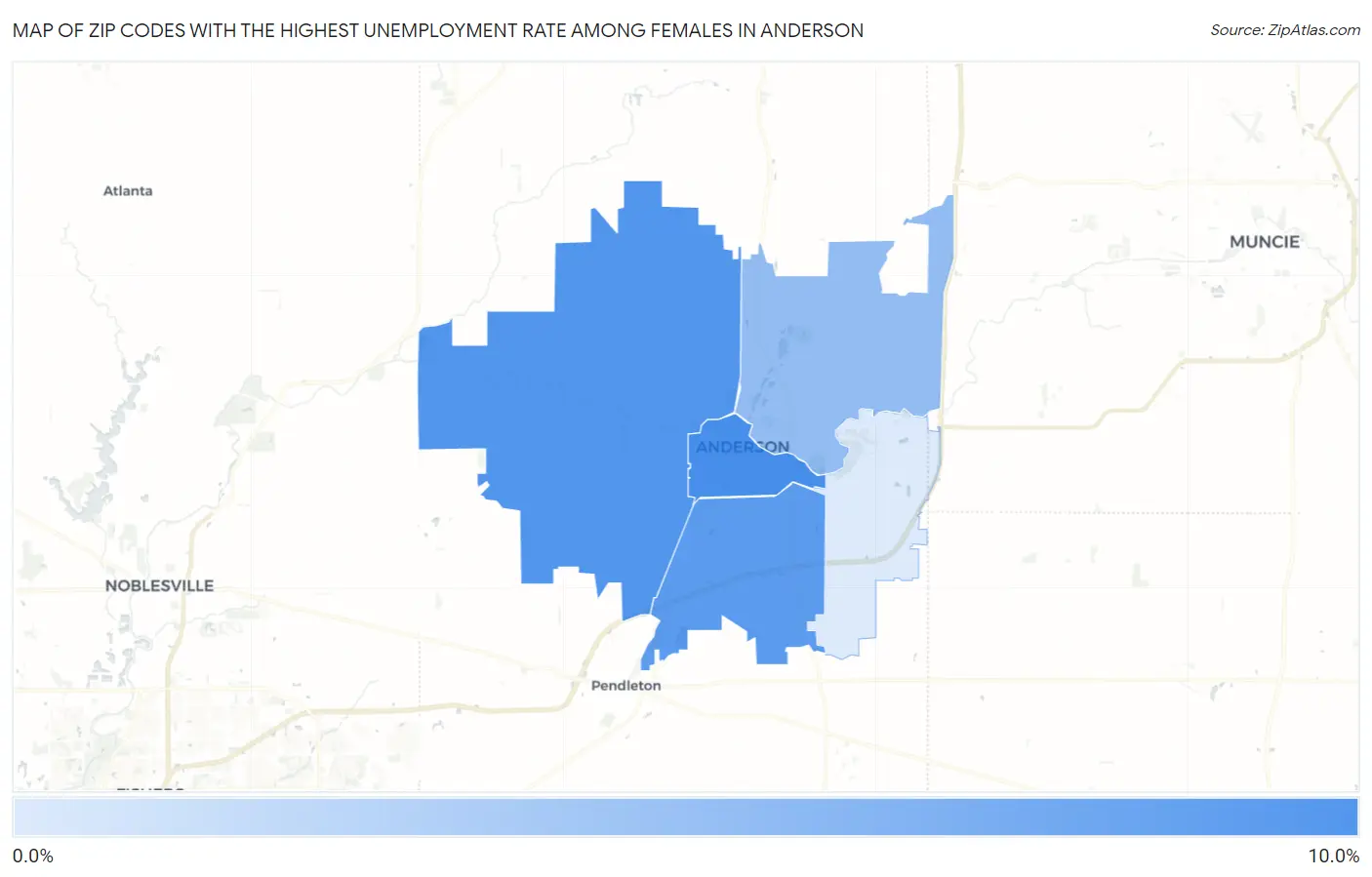 Zip Codes with the Highest Unemployment Rate Among Females in Anderson Map
