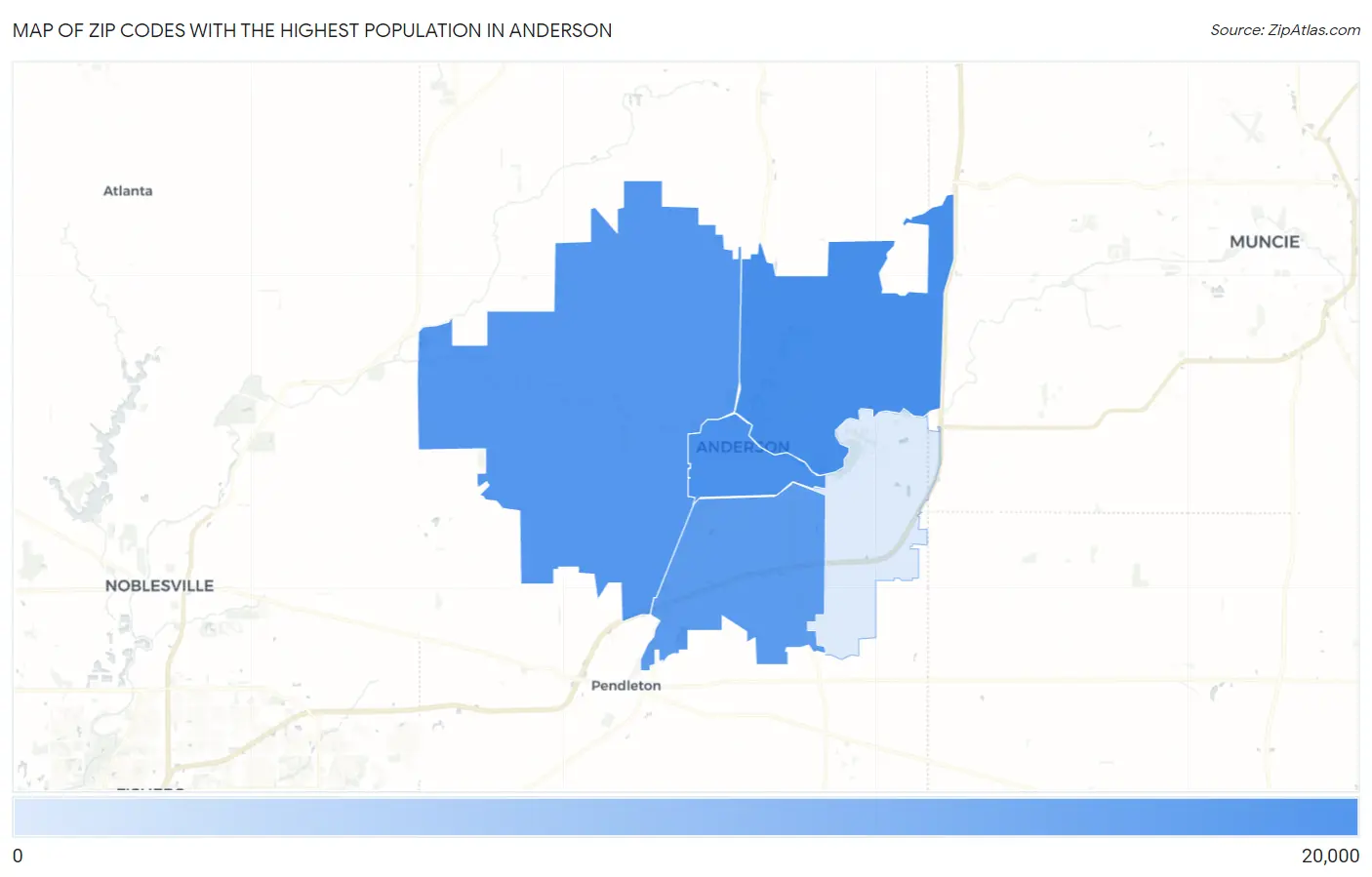 Zip Codes with the Highest Population in Anderson Map