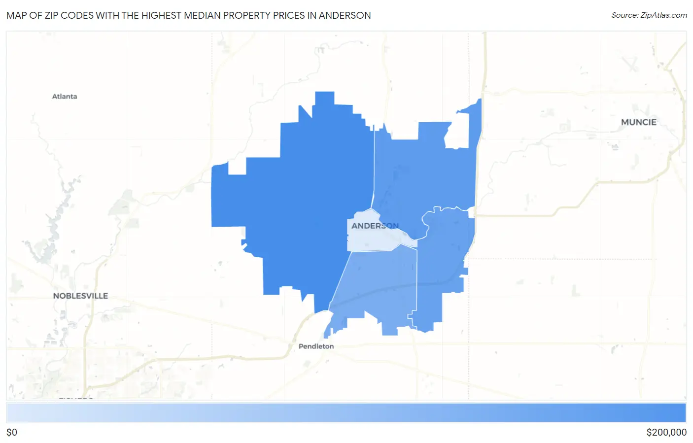 Zip Codes with the Highest Median Property Prices in Anderson Map