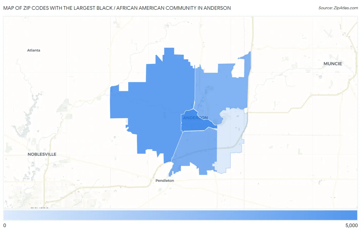 Zip Codes with the Largest Black / African American Community in Anderson Map
