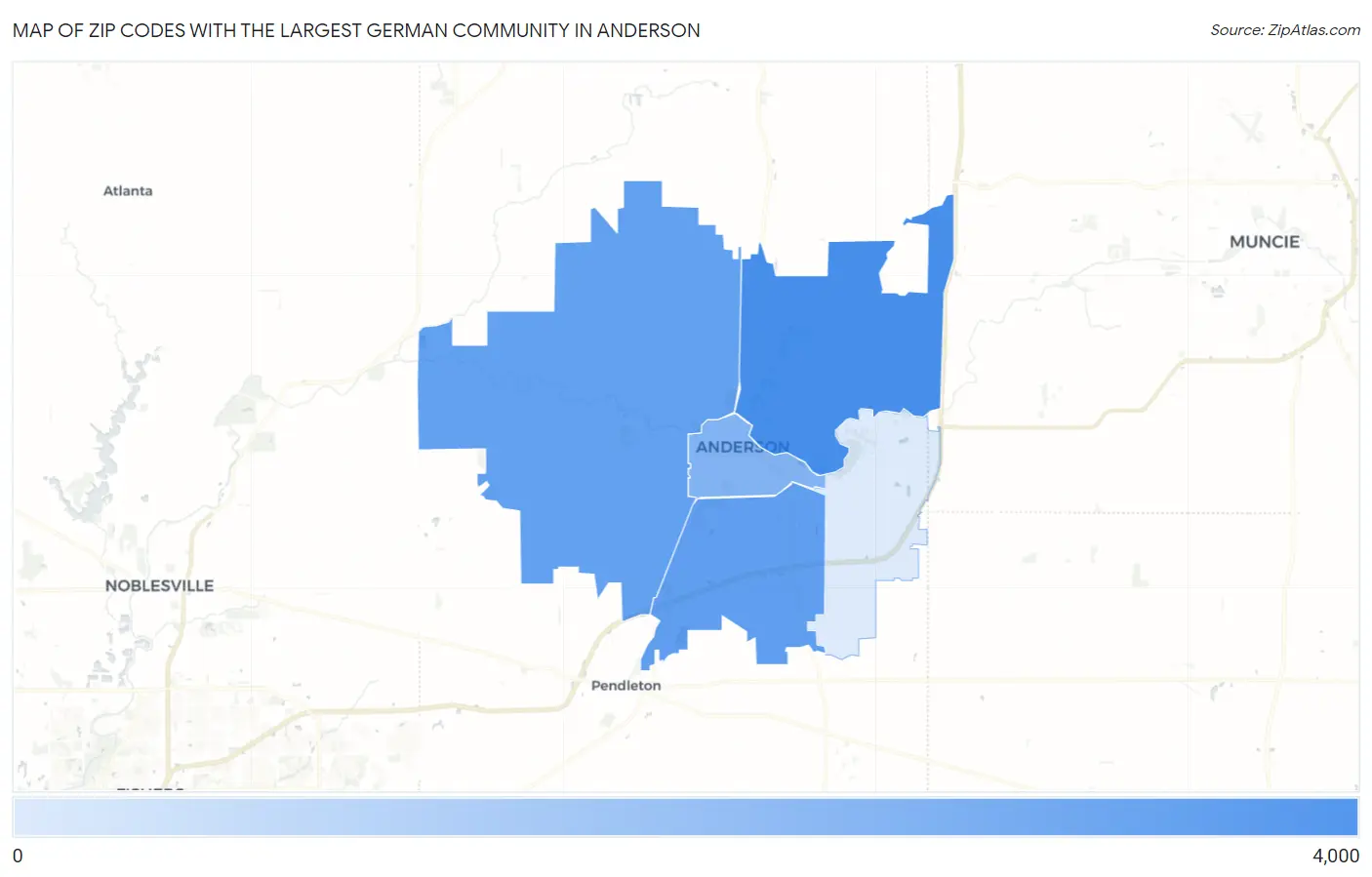 Zip Codes with the Largest German Community in Anderson Map