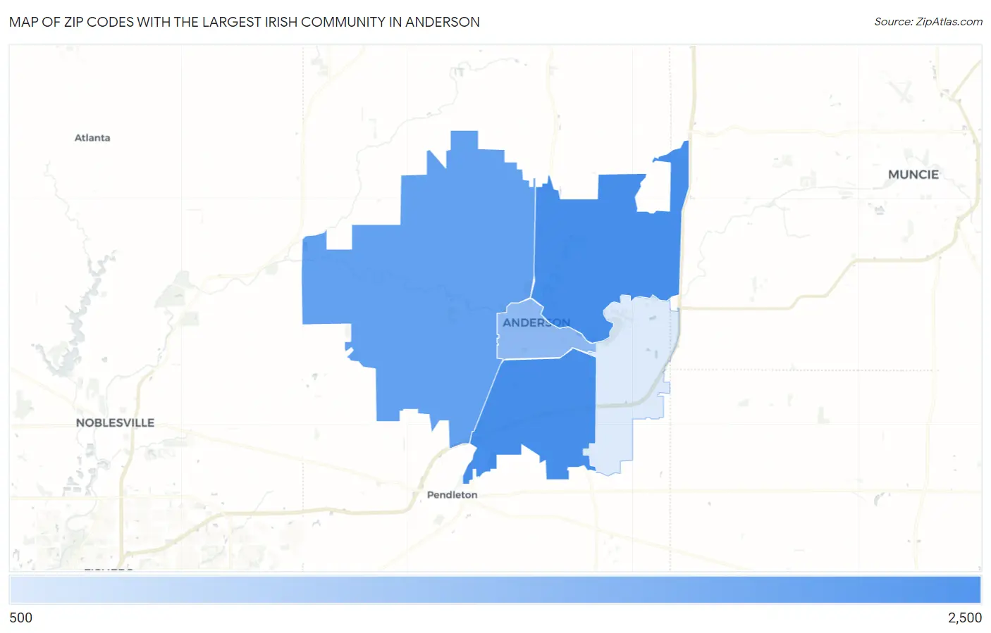 Zip Codes with the Largest Irish Community in Anderson Map