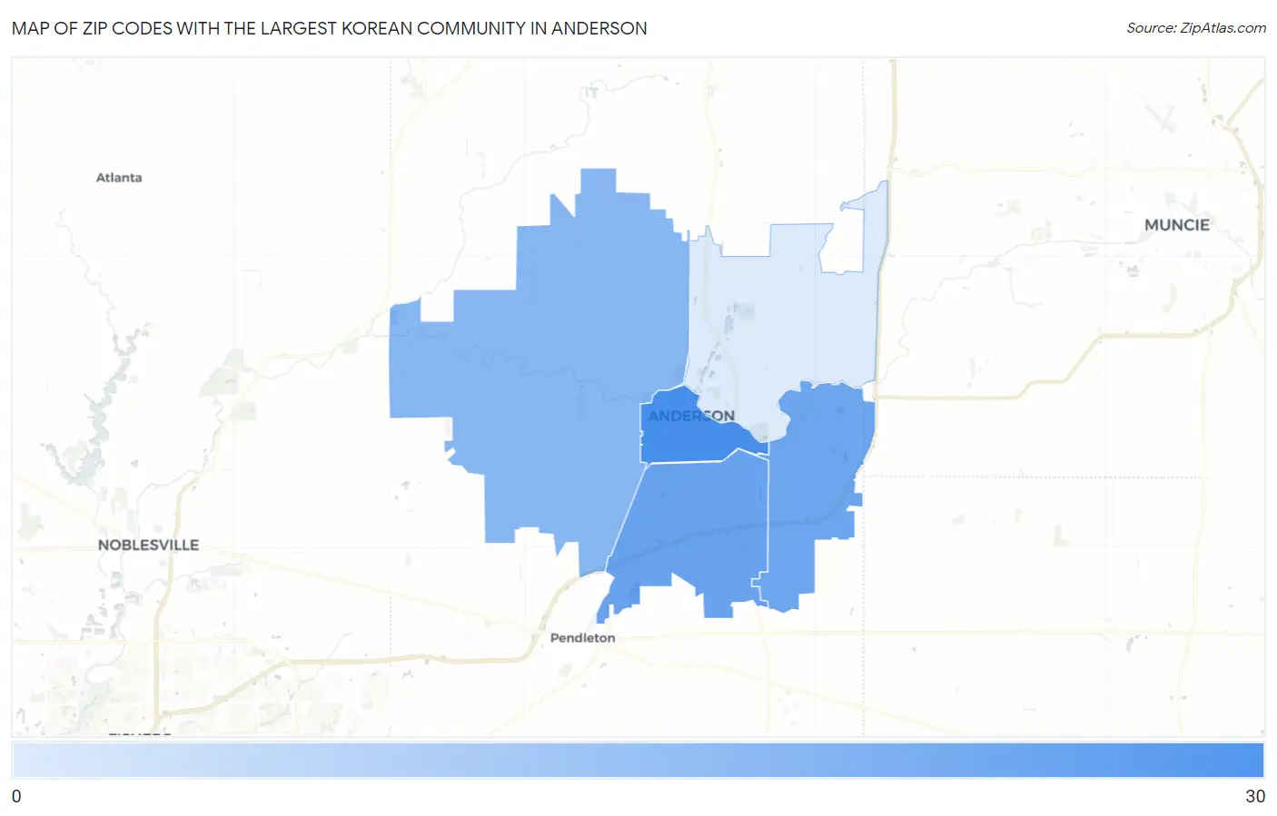 Zip Codes with the Largest Korean Community in Anderson Map
