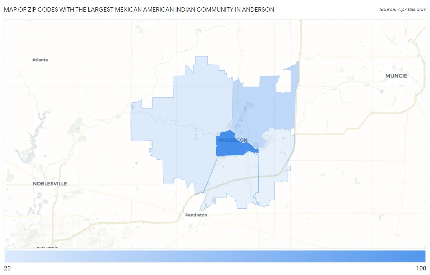 Zip Codes with the Largest Mexican American Indian Community in Anderson Map