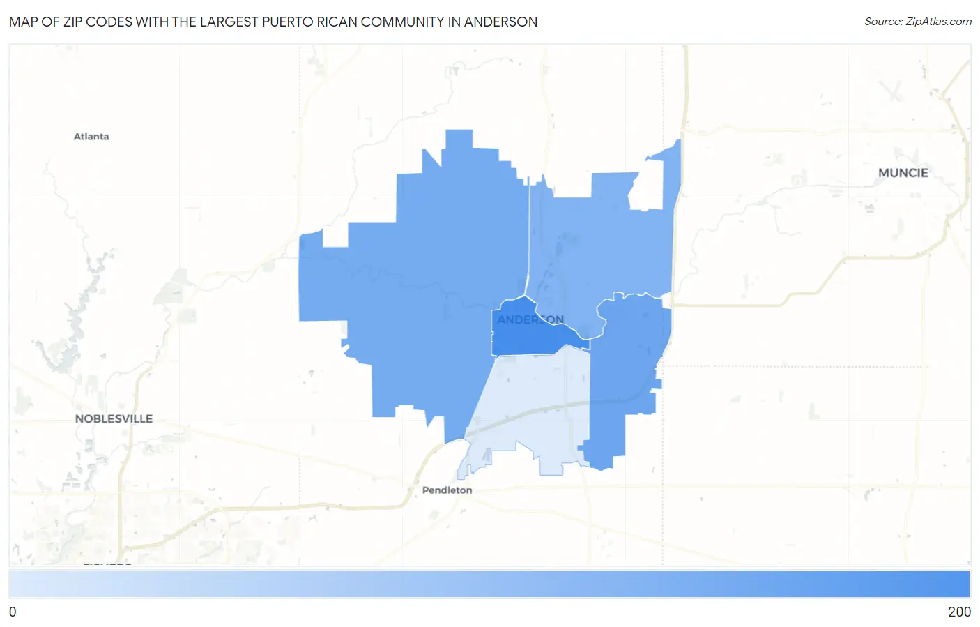 Zip Codes with the Largest Puerto Rican Community in Anderson Map