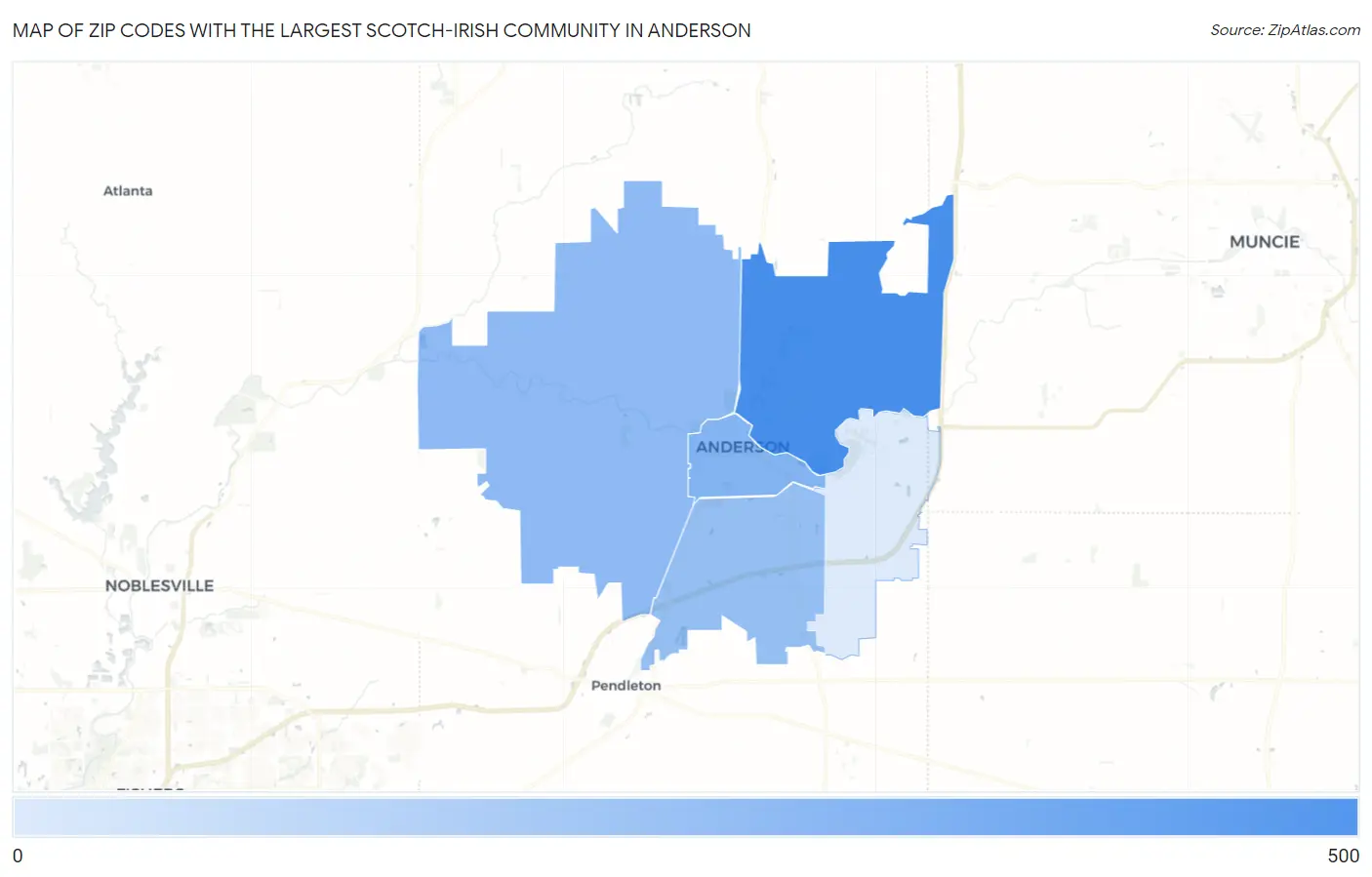 Zip Codes with the Largest Scotch-Irish Community in Anderson Map