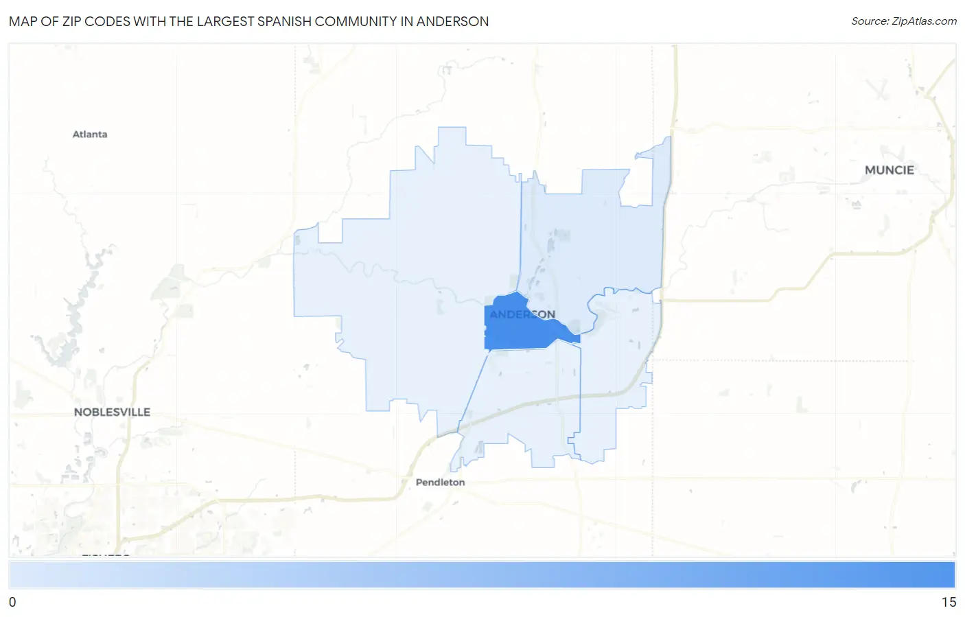 Zip Codes with the Largest Spanish Community in Anderson Map