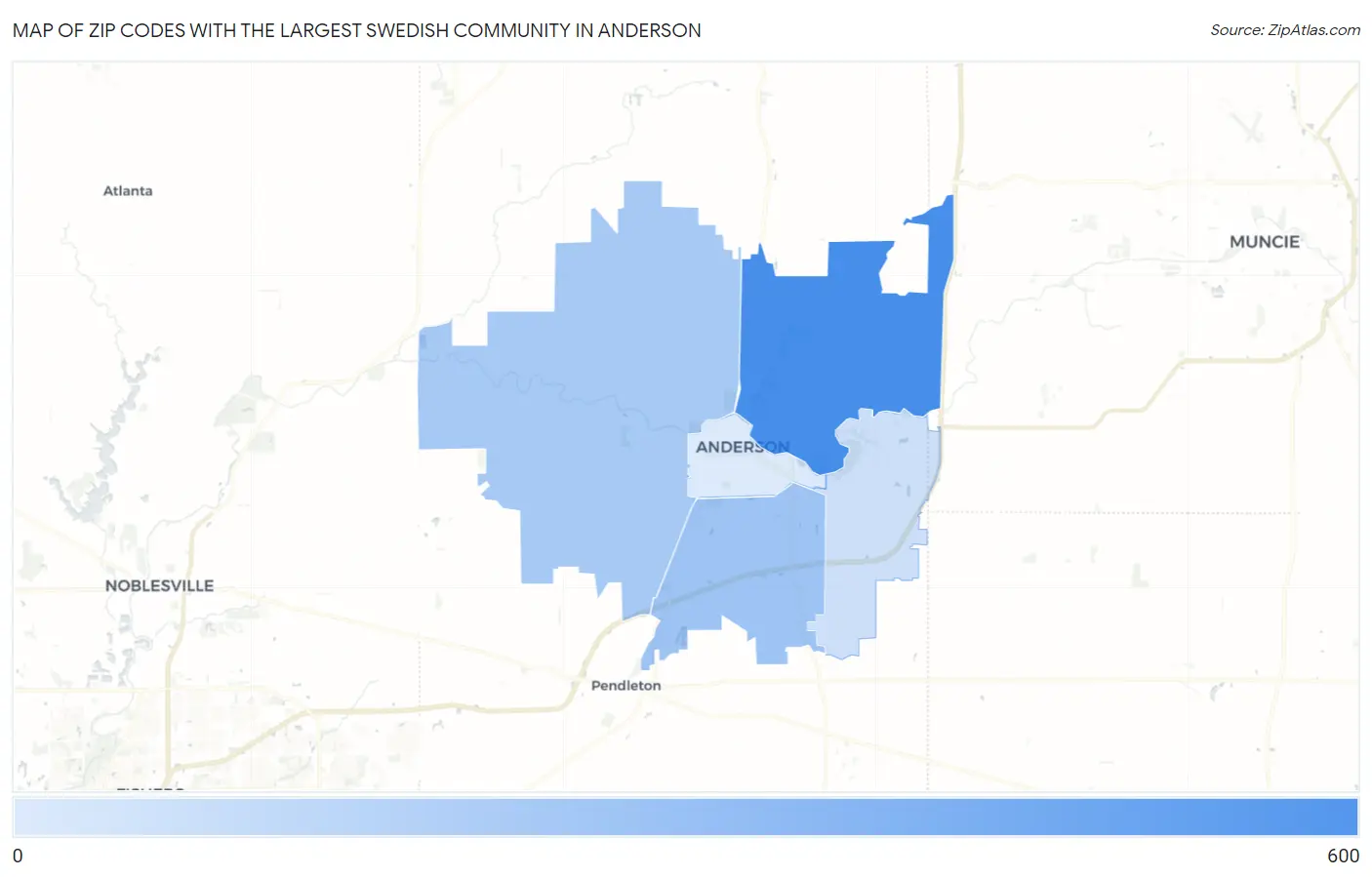 Zip Codes with the Largest Swedish Community in Anderson Map
