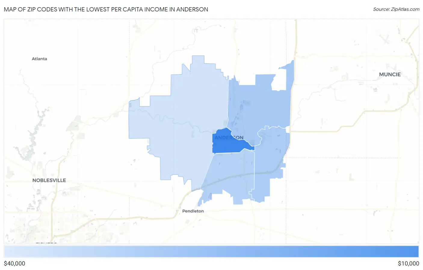 Zip Codes with the Lowest Per Capita Income in Anderson Map