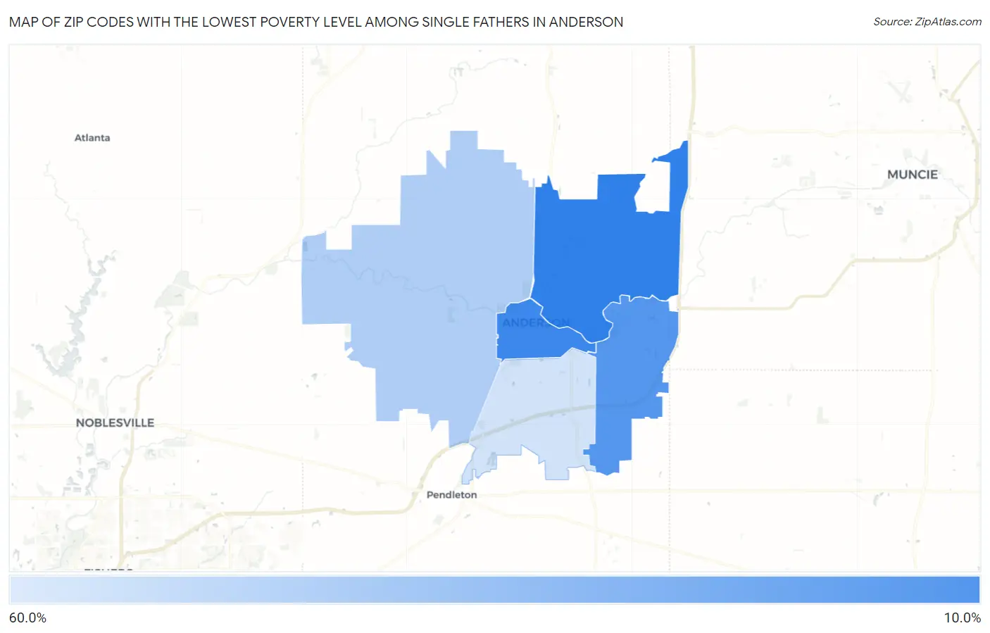 Zip Codes with the Lowest Poverty Level Among Single Fathers in Anderson Map