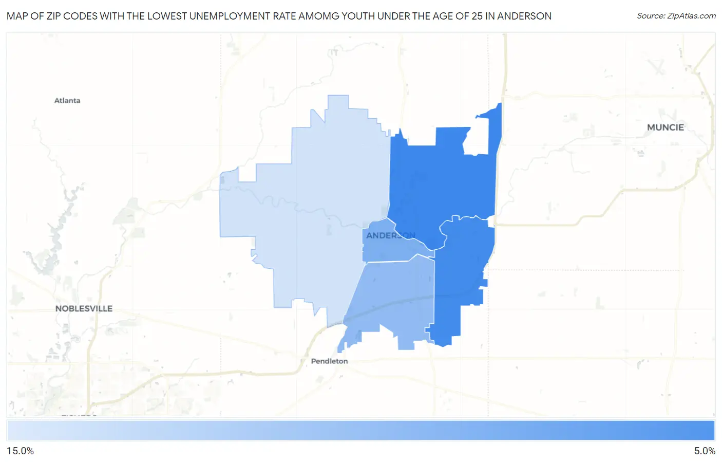 Zip Codes with the Lowest Unemployment Rate Amomg Youth Under the Age of 25 in Anderson Map