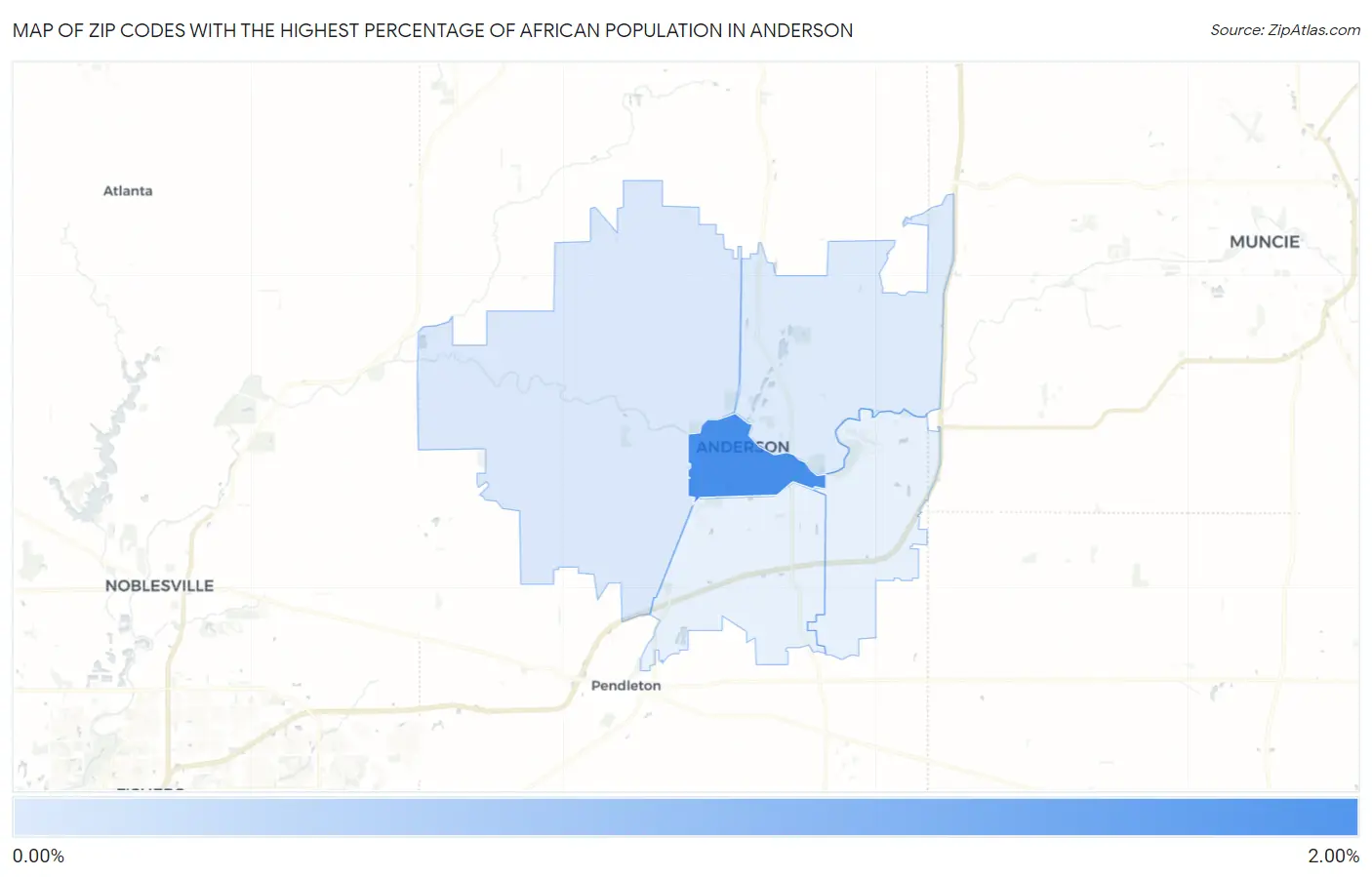 Zip Codes with the Highest Percentage of African Population in Anderson Map