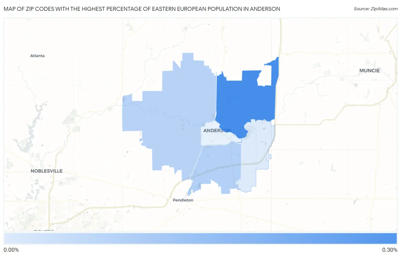 Zip Codes with the Highest Percentage of Eastern European Population in Anderson Map