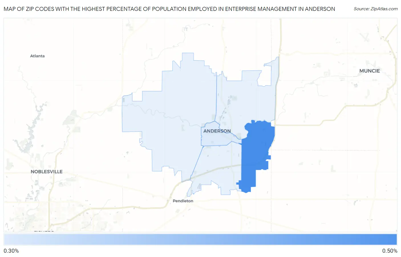 Zip Codes with the Highest Percentage of Population Employed in Enterprise Management in Anderson Map
