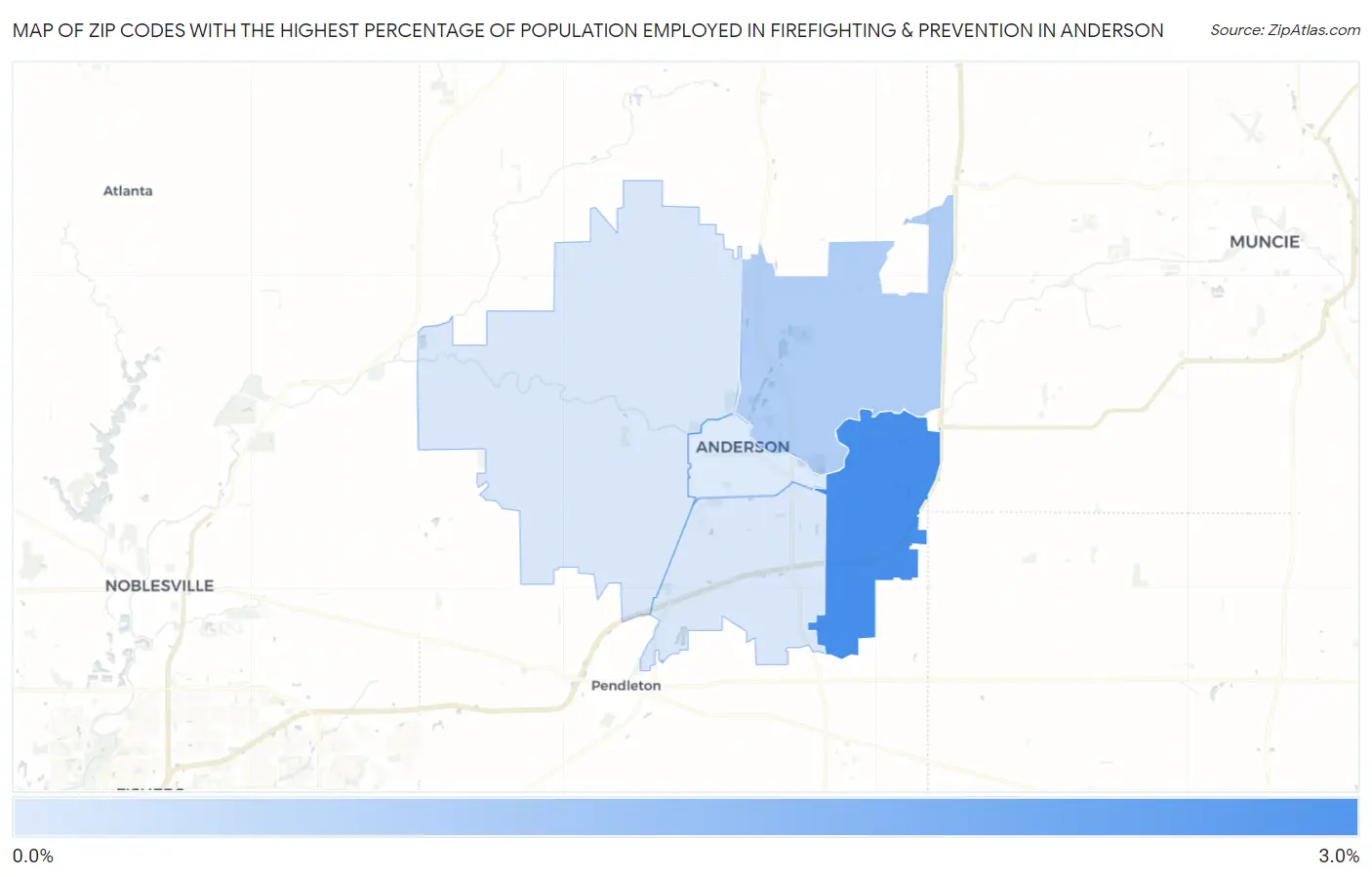 Zip Codes with the Highest Percentage of Population Employed in Firefighting & Prevention in Anderson Map