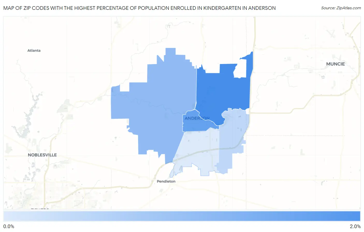 Zip Codes with the Highest Percentage of Population Enrolled in Kindergarten in Anderson Map
