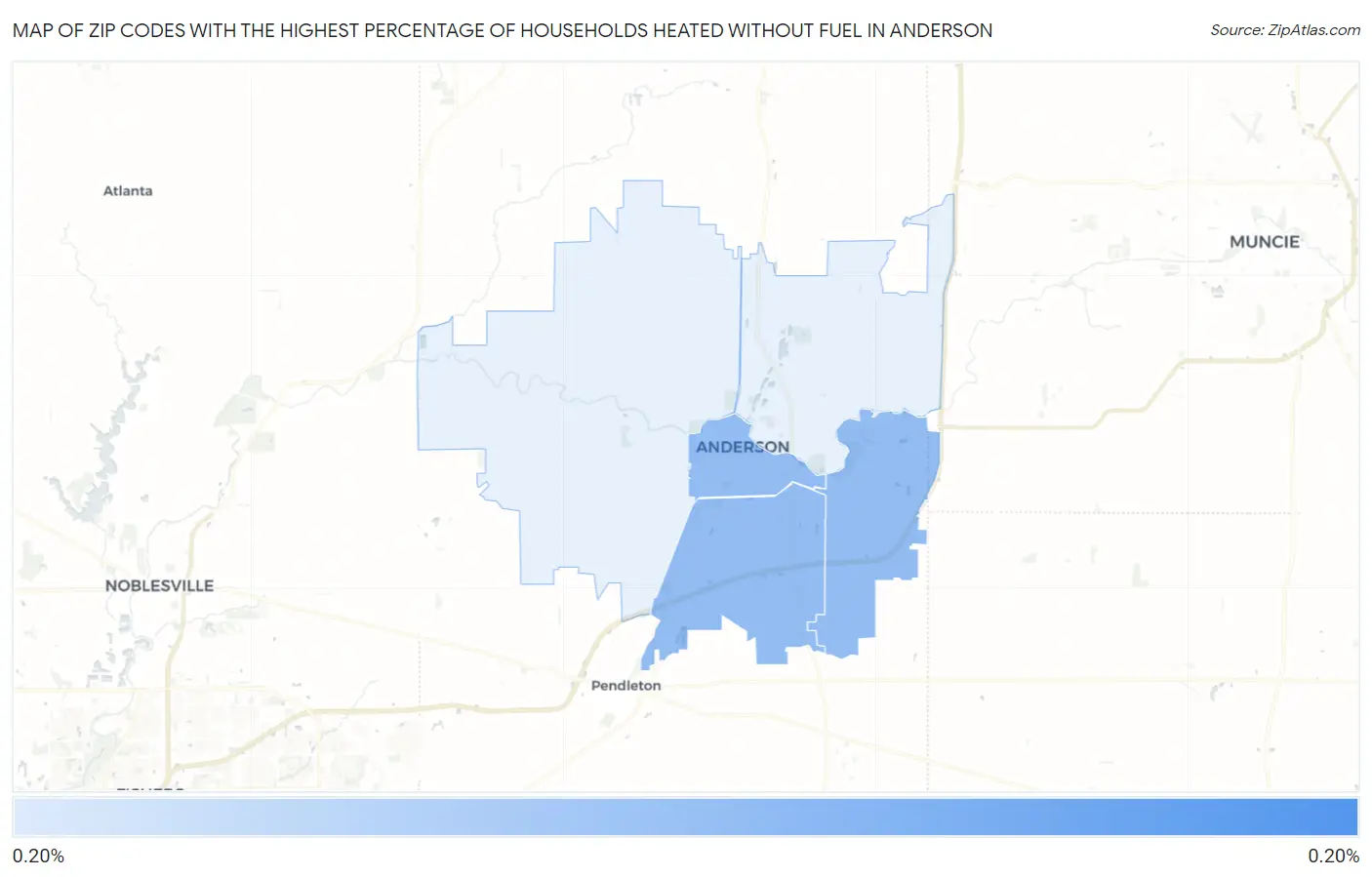 Zip Codes with the Highest Percentage of Households Heated without Fuel in Anderson Map