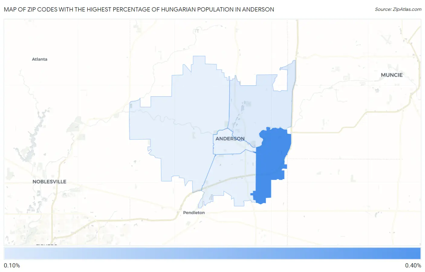 Zip Codes with the Highest Percentage of Hungarian Population in Anderson Map