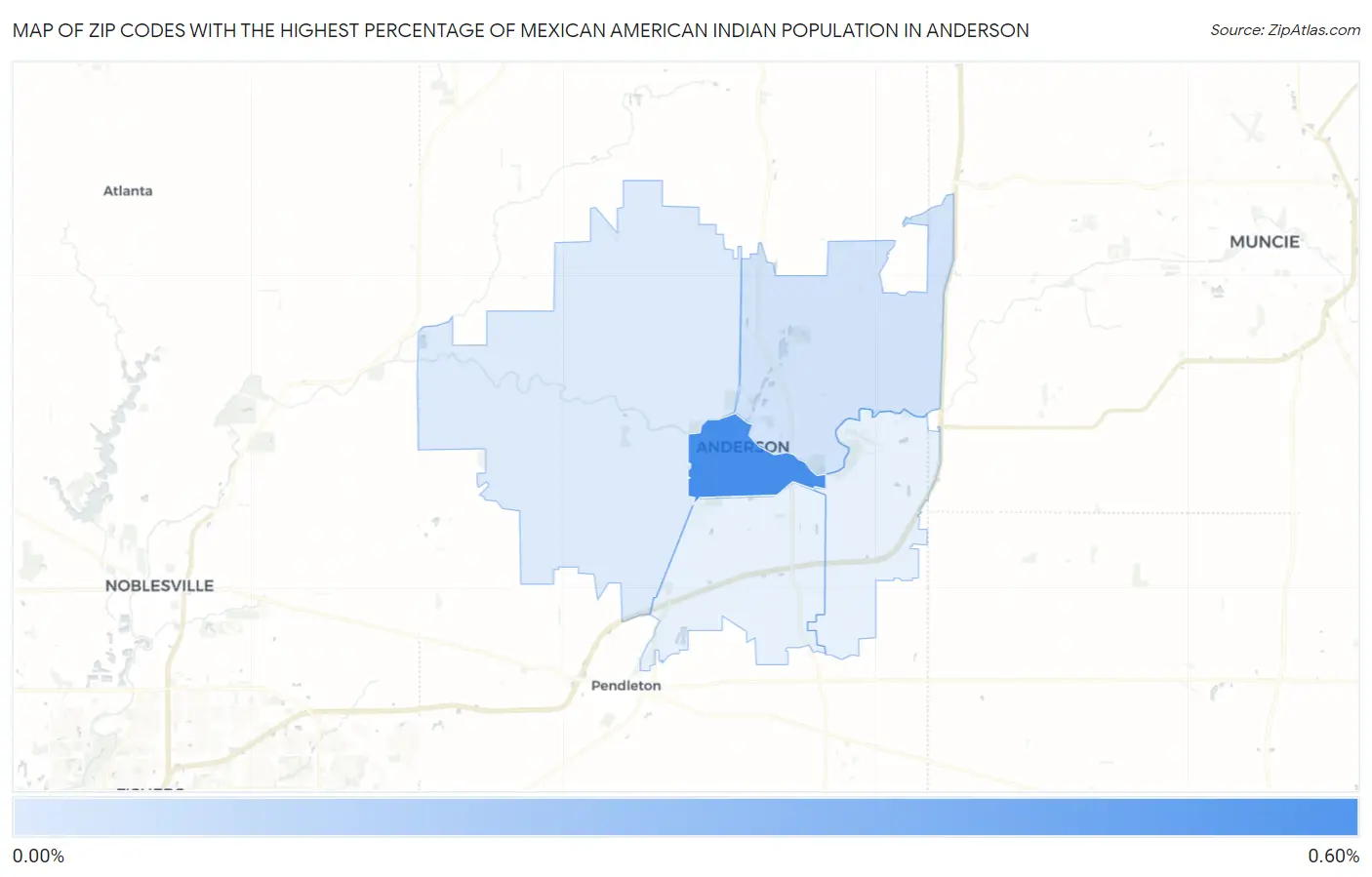 Zip Codes with the Highest Percentage of Mexican American Indian Population in Anderson Map