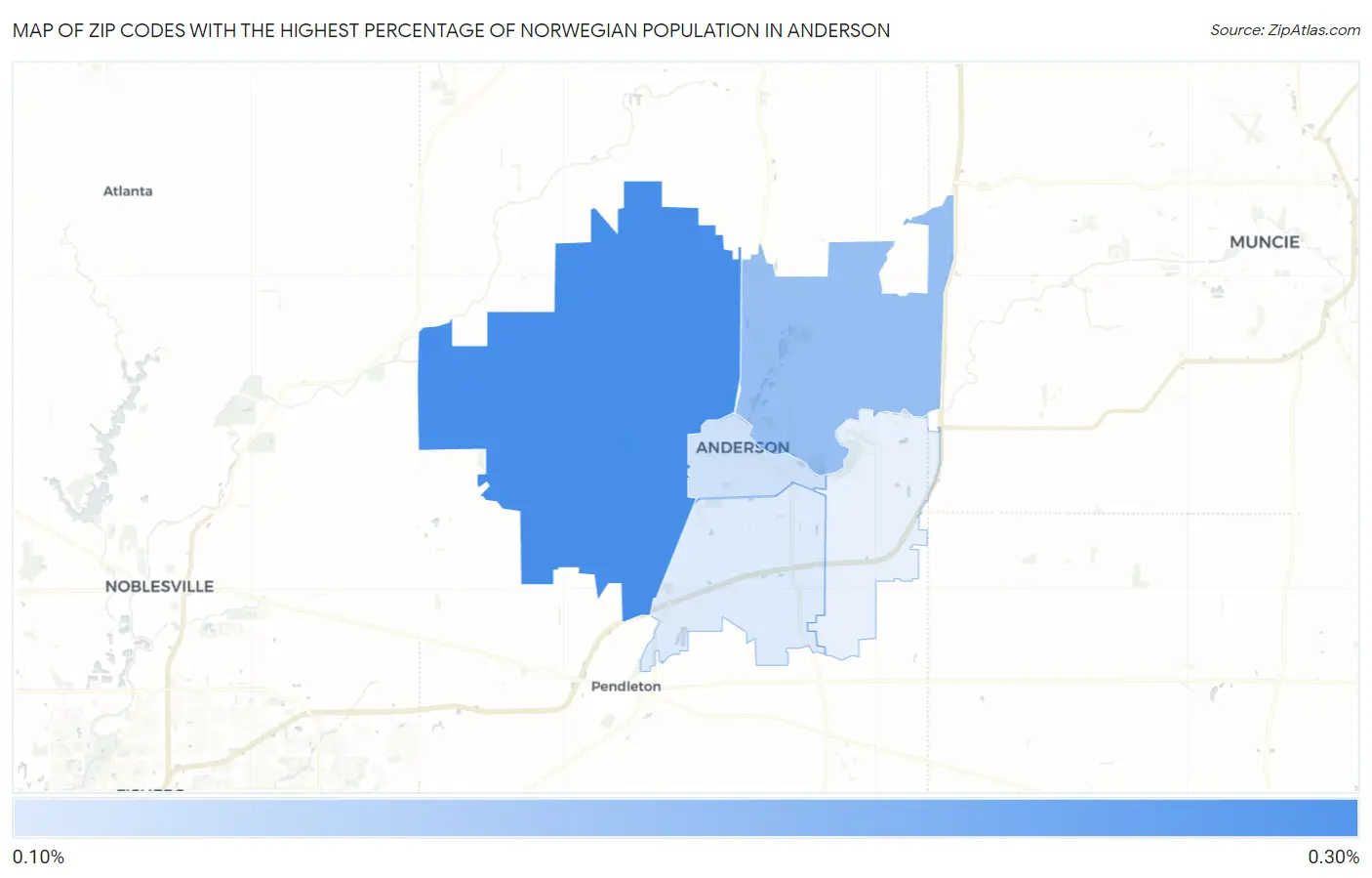 Zip Codes with the Highest Percentage of Norwegian Population in Anderson Map