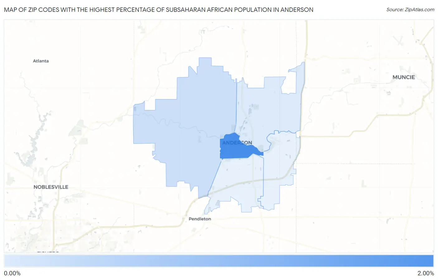 Zip Codes with the Highest Percentage of Subsaharan African Population in Anderson Map
