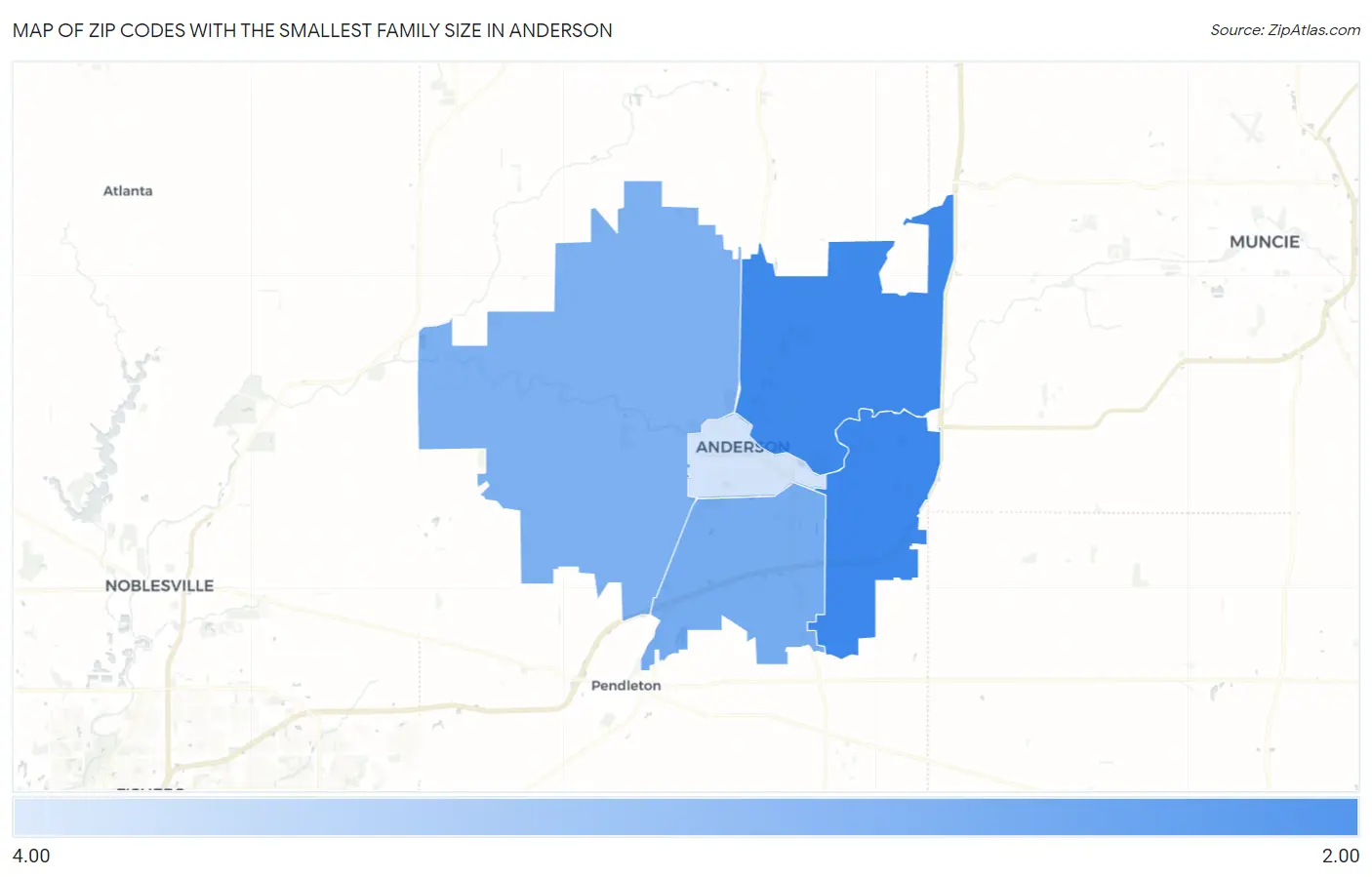Zip Codes with the Smallest Family Size in Anderson Map