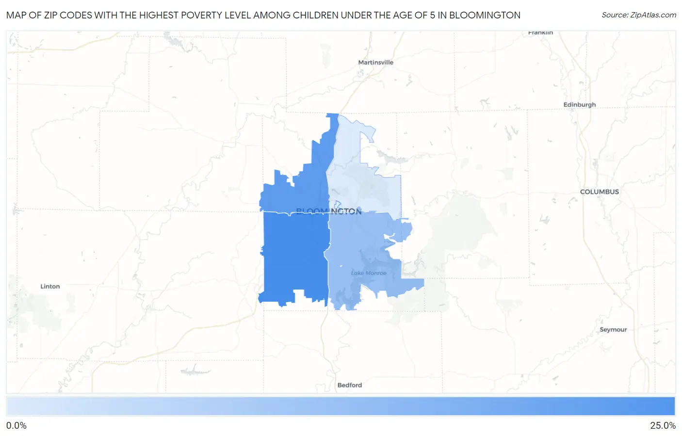 Zip Codes with the Highest Poverty Level Among Children Under the Age of 5 in Bloomington Map