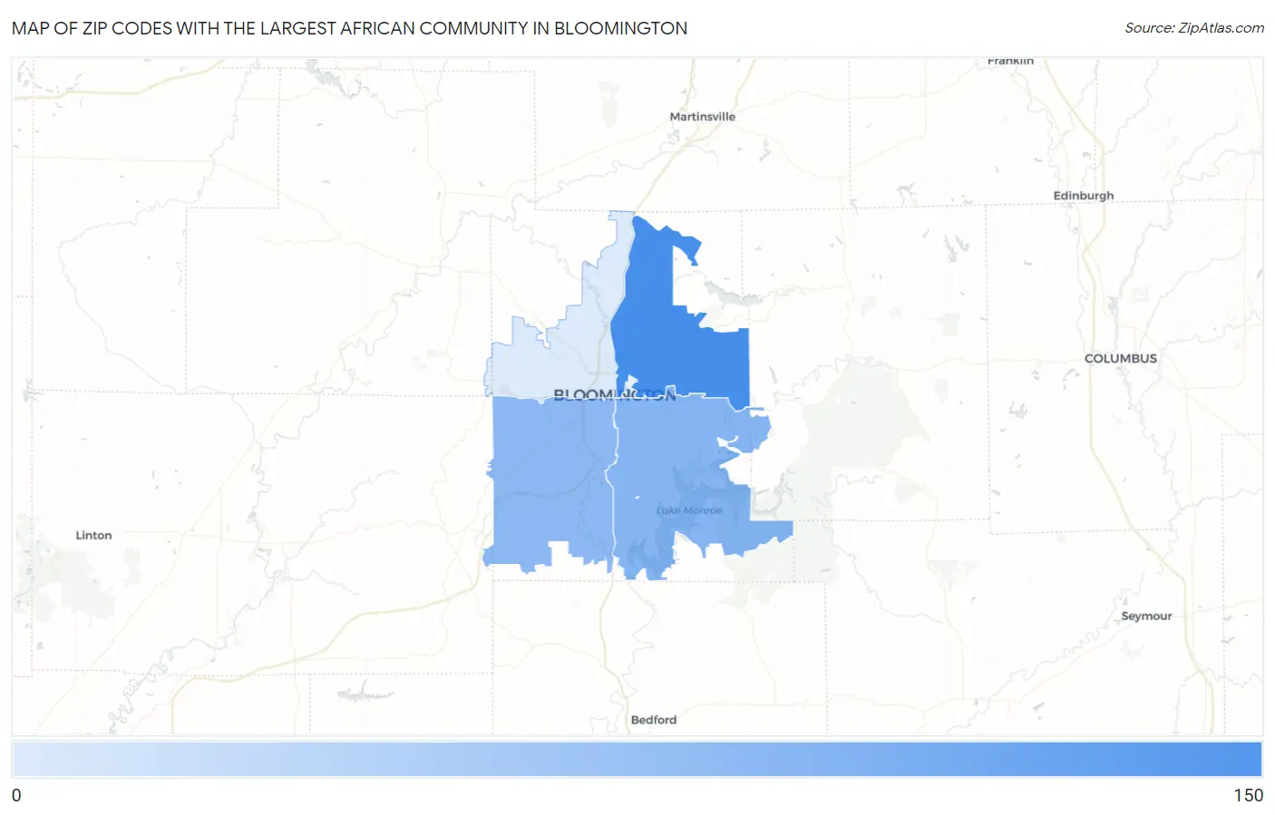 Zip Codes with the Largest African Community in Bloomington Map