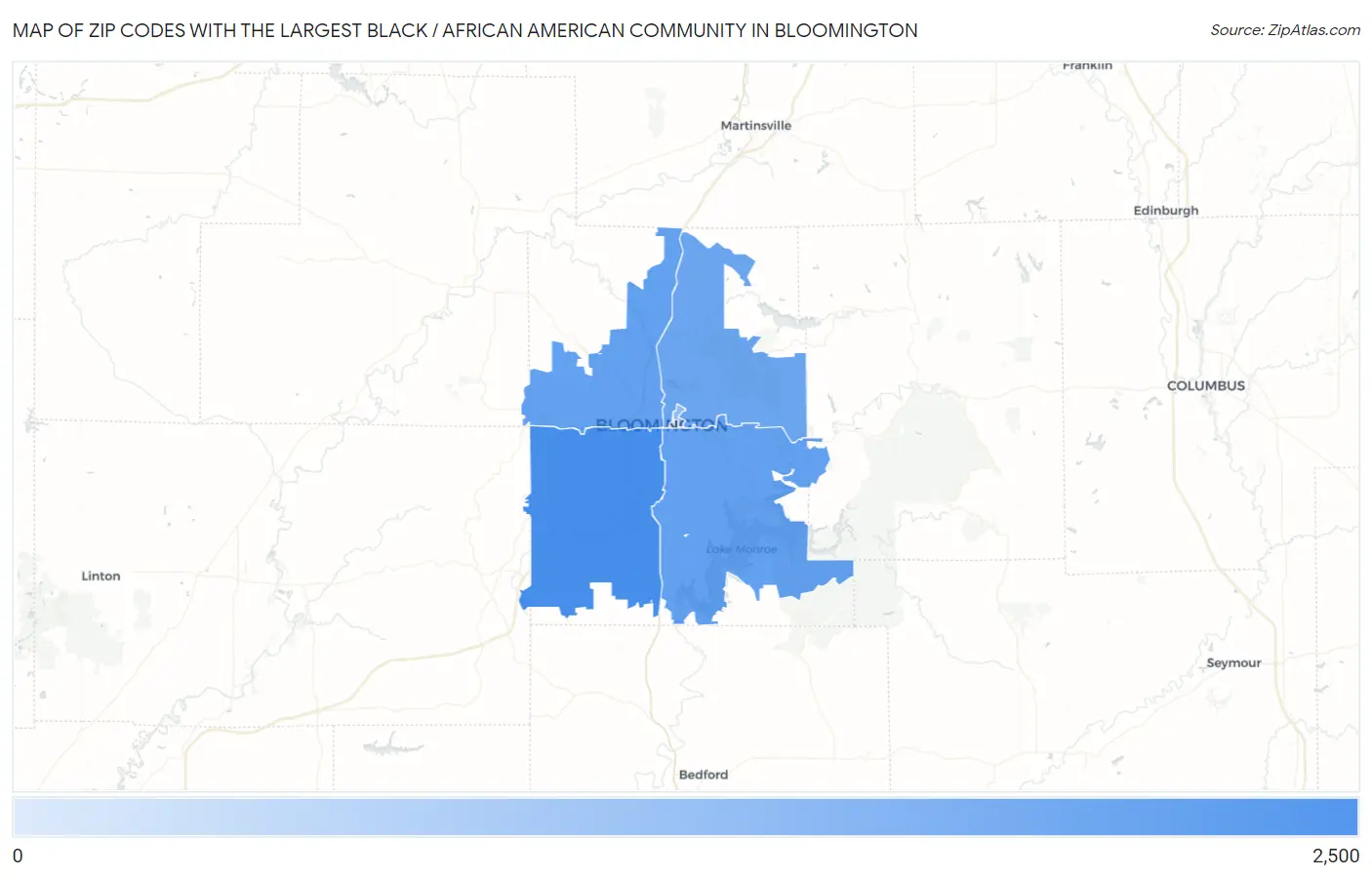 Zip Codes with the Largest Black / African American Community in Bloomington Map