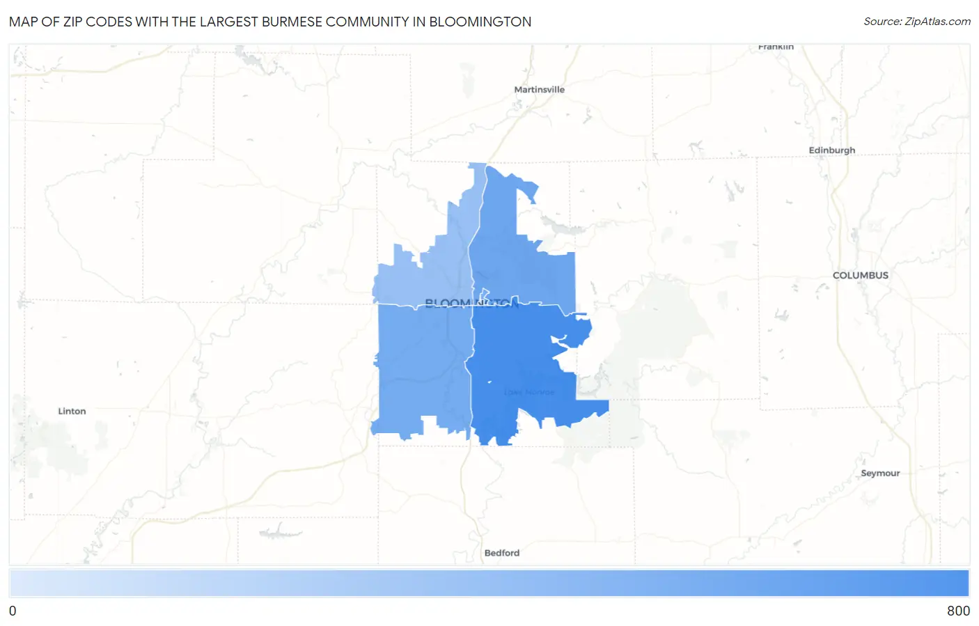 Zip Codes with the Largest Burmese Community in Bloomington Map