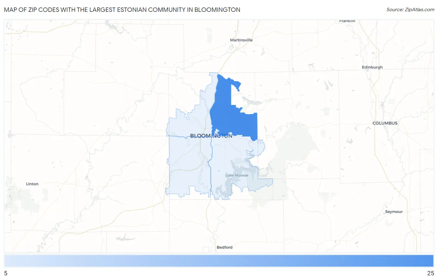 Zip Codes with the Largest Estonian Community in Bloomington Map