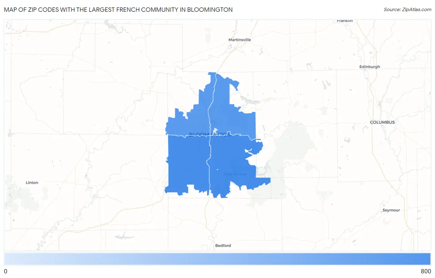 Zip Codes with the Largest French Community in Bloomington Map