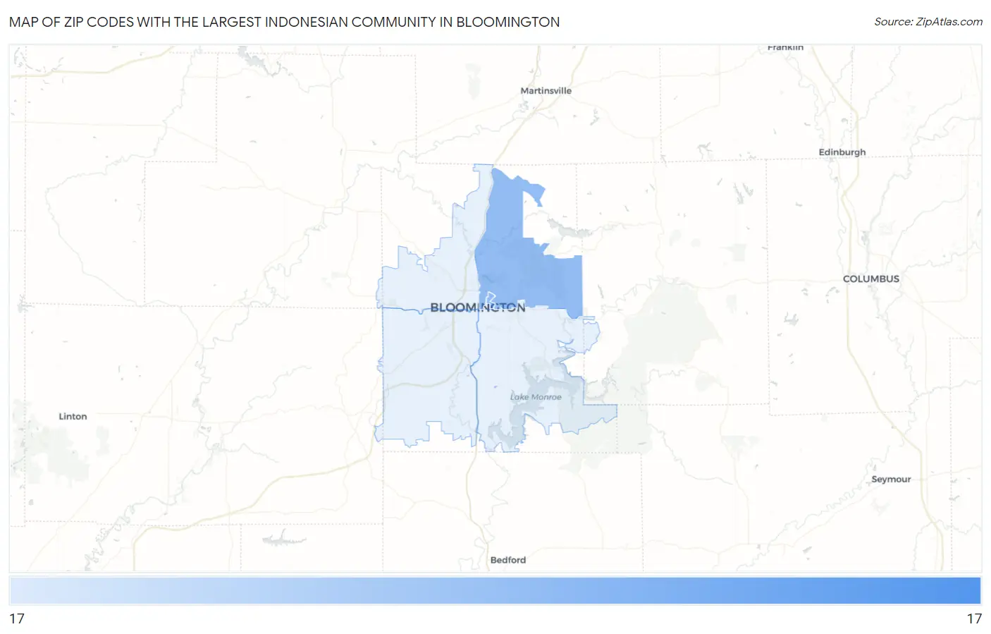 Zip Codes with the Largest Indonesian Community in Bloomington Map