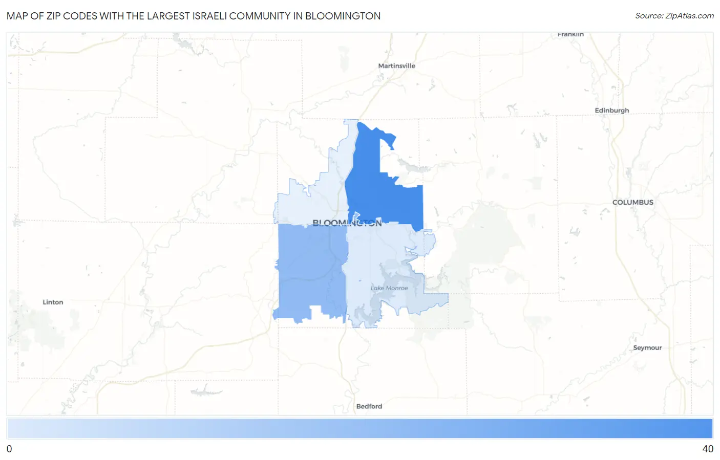Zip Codes with the Largest Israeli Community in Bloomington Map