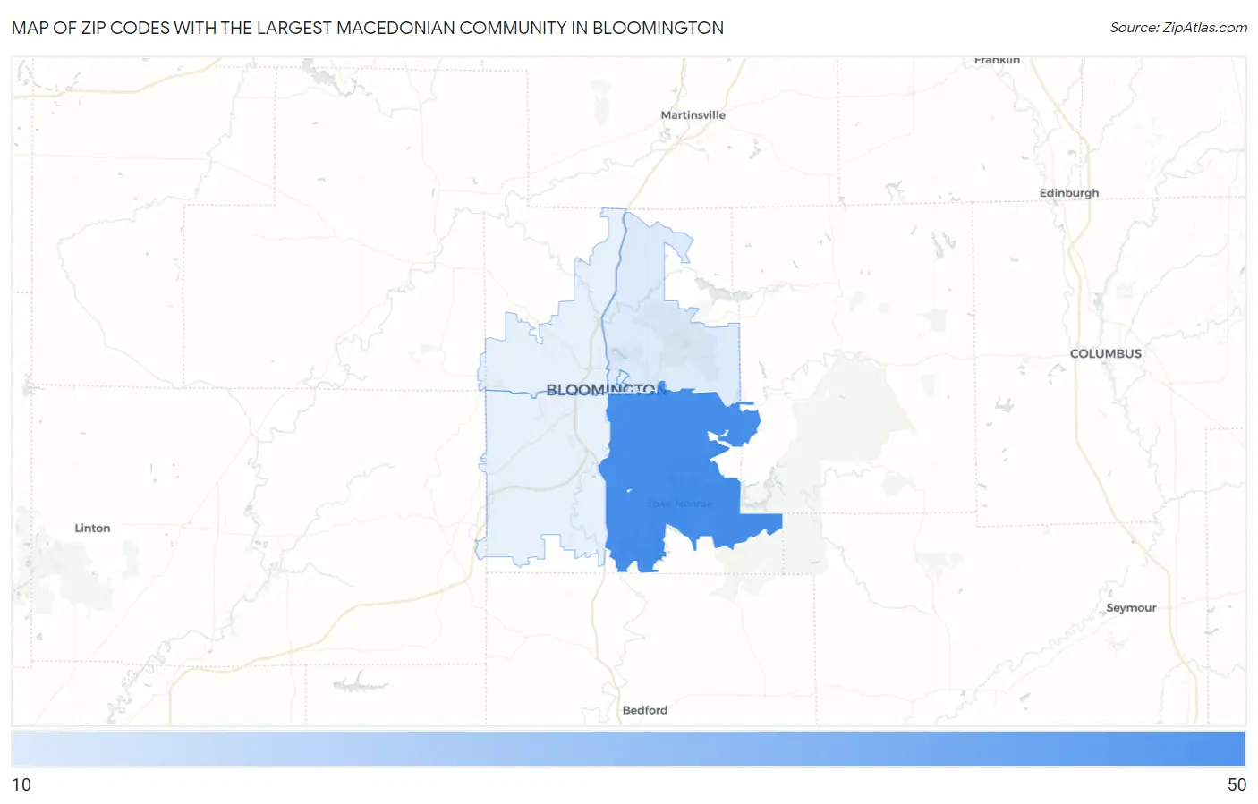 Zip Codes with the Largest Macedonian Community in Bloomington Map