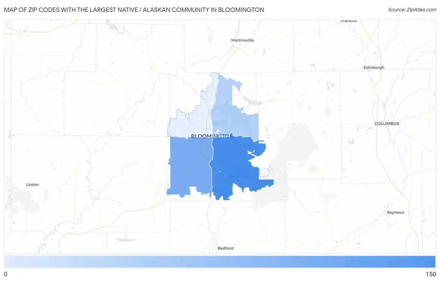 Zip Codes with the Largest Native / Alaskan Community in Bloomington Map