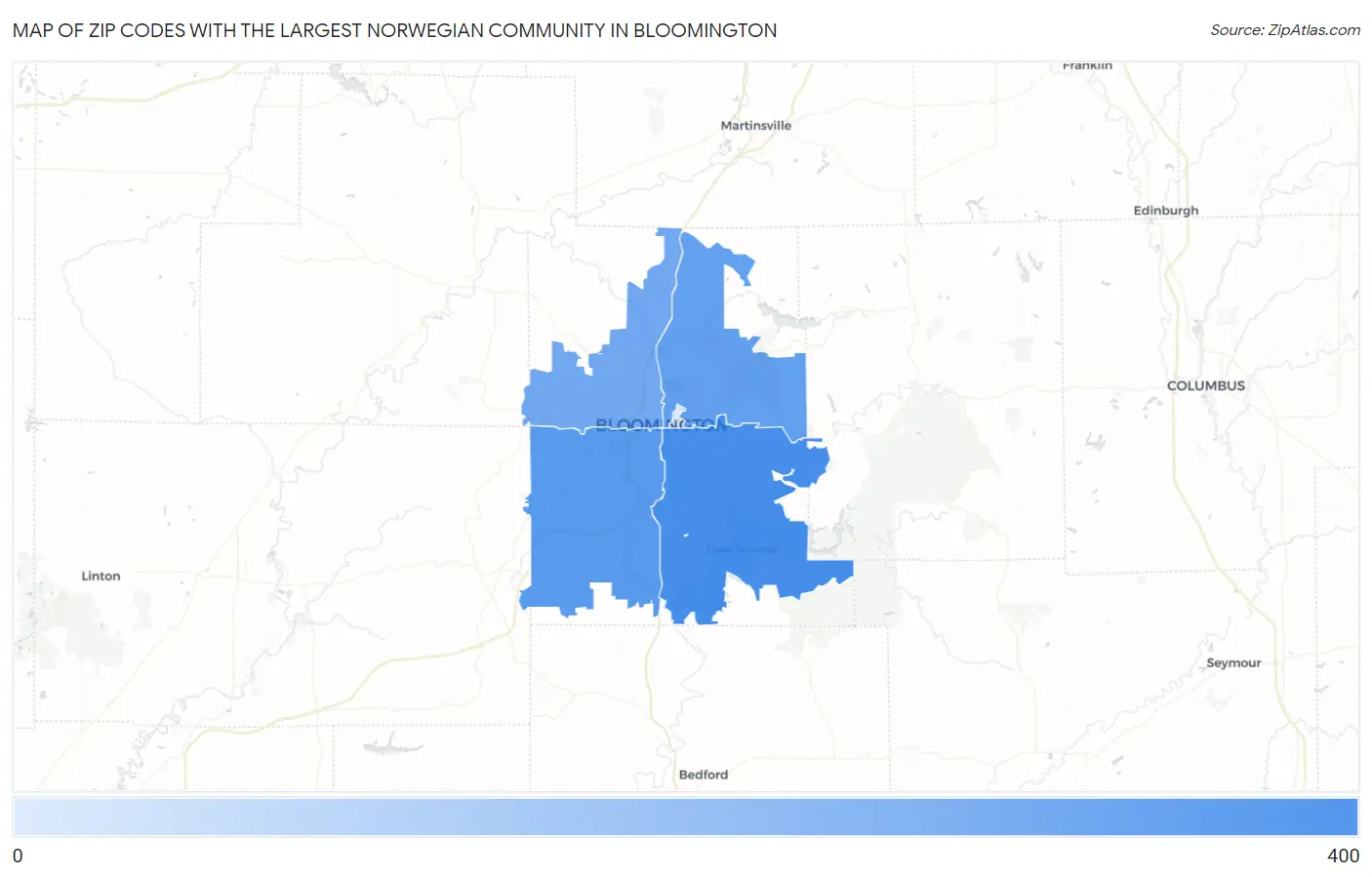 Zip Codes with the Largest Norwegian Community in Bloomington Map