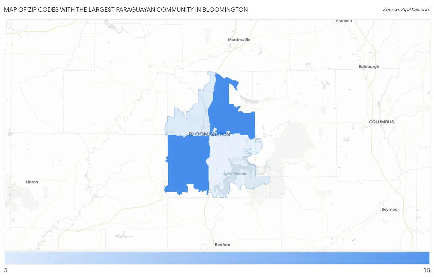 Zip Codes with the Largest Paraguayan Community in Bloomington Map