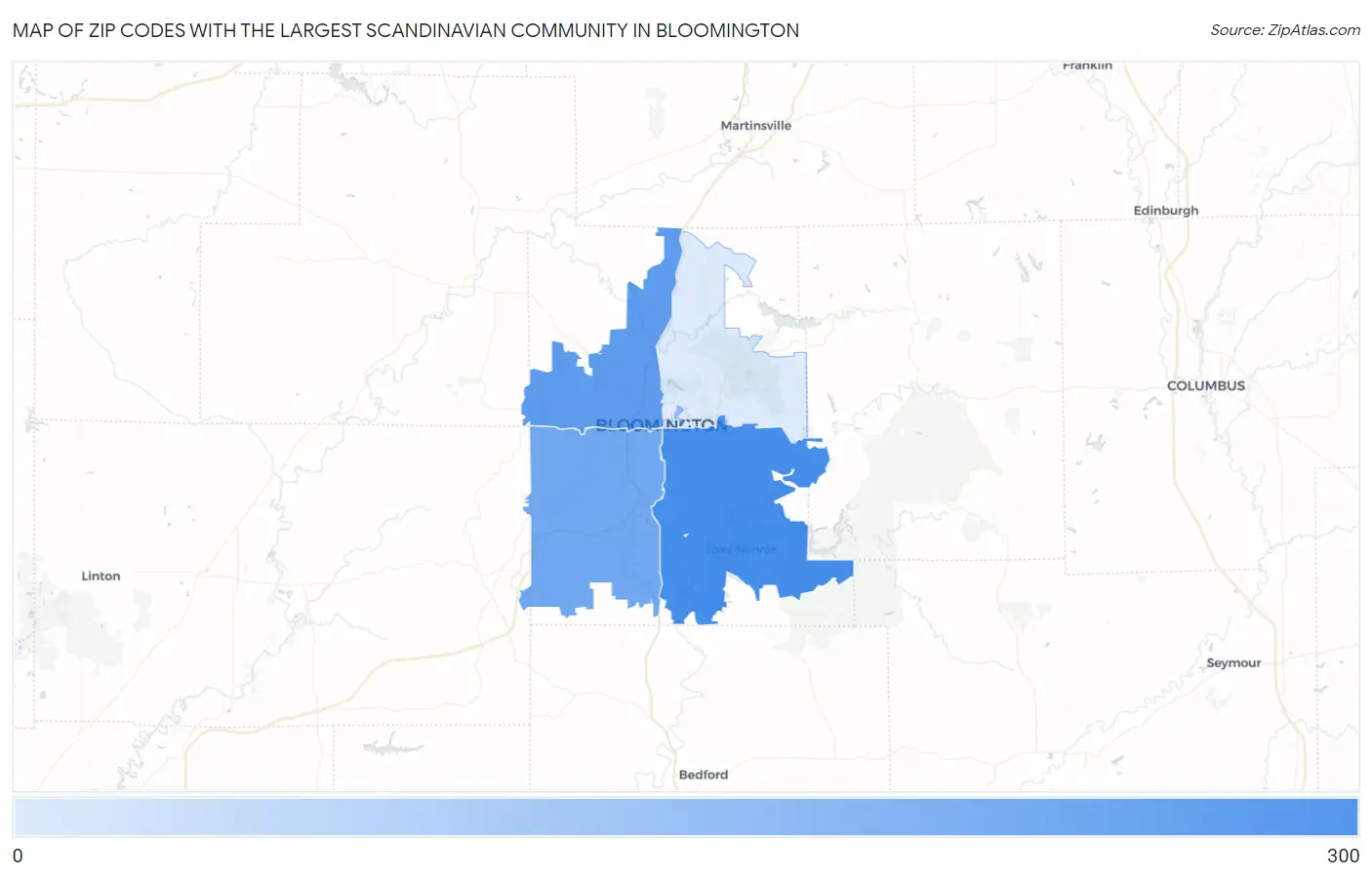 Zip Codes with the Largest Scandinavian Community in Bloomington Map