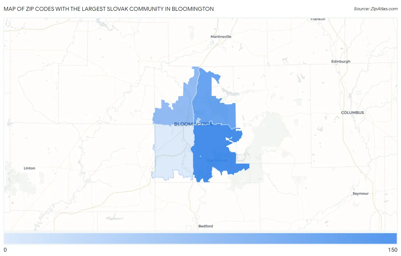 Zip Codes with the Largest Slovak Community in Bloomington Map