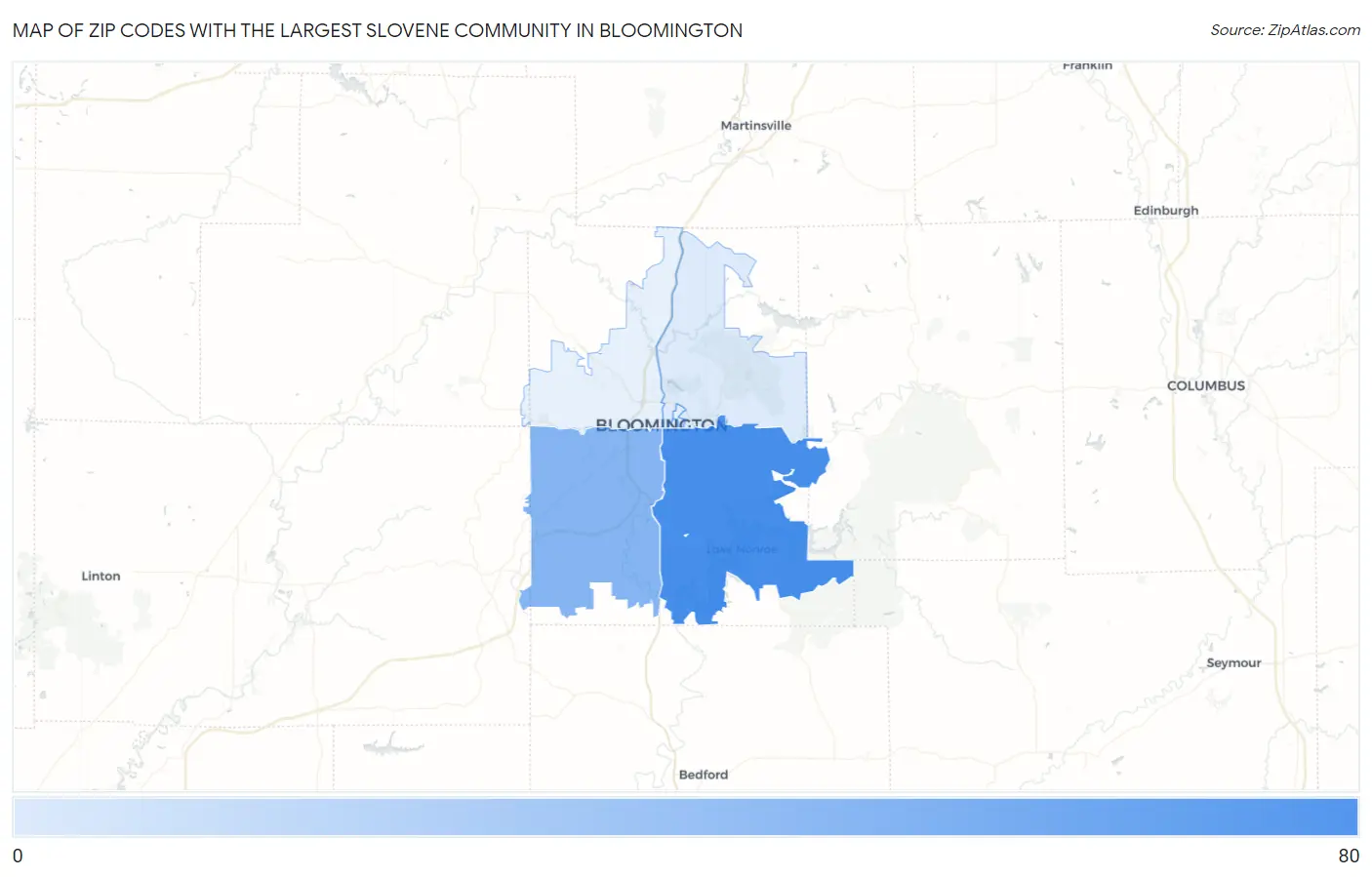 Zip Codes with the Largest Slovene Community in Bloomington Map