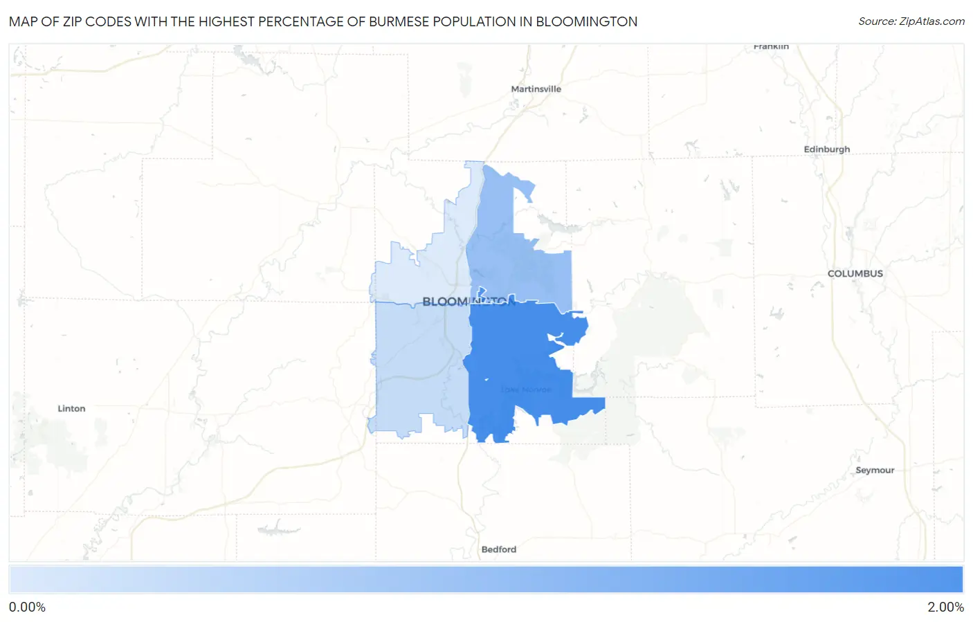Zip Codes with the Highest Percentage of Burmese Population in Bloomington Map