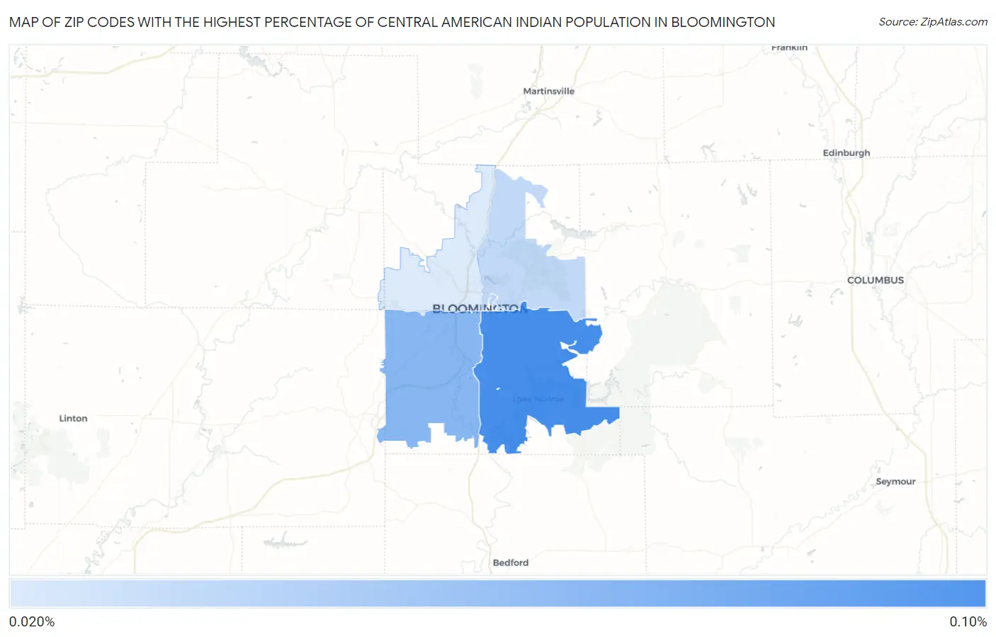 Zip Codes with the Highest Percentage of Central American Indian Population in Bloomington Map